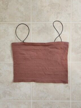 Intimately by Free People orange ribbed bandeau top with black straps
